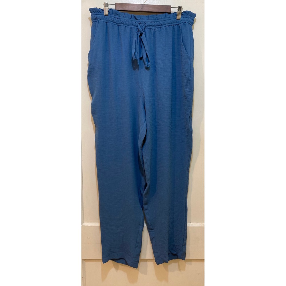Adore‎ Me Womens Lounge Pants 1X Blue Textured Paperbag Waist High Rise Coastal